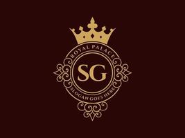 Letter SG Antique royal luxury victorian logo with ornamental frame. vector