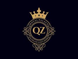 Letter QZ Antique royal luxury victorian logo with ornamental frame. vector