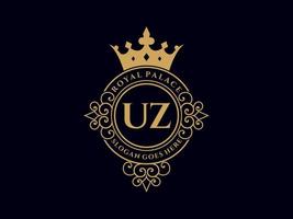 Letter UZ Antique royal luxury victorian logo with ornamental frame. vector