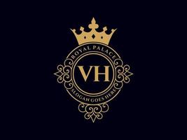 letra vh logotipo victoriano de lujo real antiguo con marco ornamental. vector