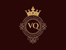 letra vq logotipo victoriano de lujo real antiguo con marco ornamental. vector