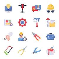 conjunto de iconos planos de servicios de ingeniería vector