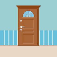 Wooden closed door with frame isolated on wall. vector