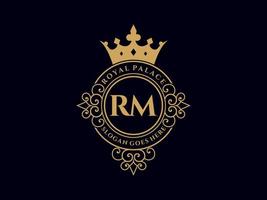 letra rm logotipo victoriano de lujo real antiguo con marco ornamental. vector