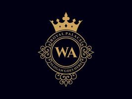 letra wa logotipo victoriano de lujo real antiguo con marco ornamental. vector