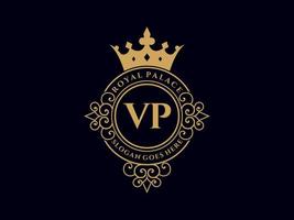 Letter VP Antique royal luxury victorian logo with ornamental frame. vector