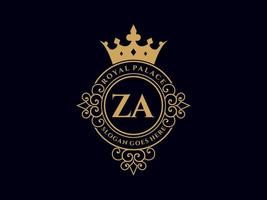 Letter ZA Antique royal luxury victorian logo with ornamental frame. vector