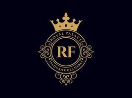 Letter RF Antique royal luxury victorian logo with ornamental frame. vector