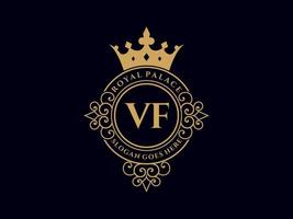 Letter VF Antique royal luxury victorian logo with ornamental frame. vector