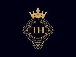 Letter TH Antique royal luxury victorian logo with ornamental frame. vector