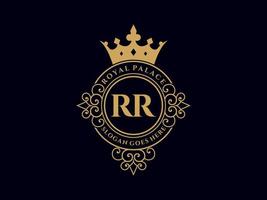 Letter RR Antique royal luxury victorian logo with ornamental frame. vector