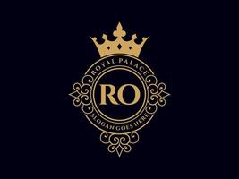 Letter RO Antique royal luxury victorian logo with ornamental frame. vector