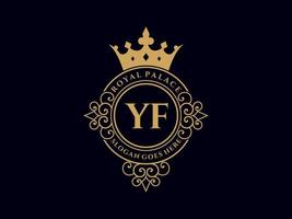 Letter YF Antique royal luxury victorian logo with ornamental frame. vector