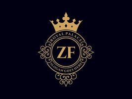 letra zf logotipo victoriano de lujo real antiguo con marco ornamental. vector