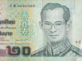 King Bhumibol Adulyadej on 20 Baht Thailand money bill close up photo