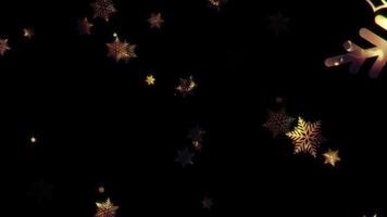 Loop falling glow gold snowflake on black background video