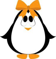 Penguin with bow, illustration, vector on white background.