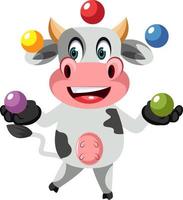 Cow juggling, illustration, vector on white background.