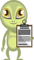 Alien with schedule, illustration, vector on white background.