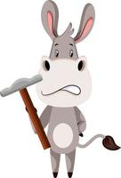 Donkey with hammer, illustration, vector on white background.