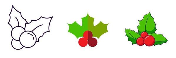 Merry Christmas and Happy New Year concept. Collection of icon of mistletoe in line, flat and cartoon styles for web sites, adverts, articles, shops, stores vector