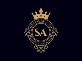 Letter SA Antique royal luxury victorian logo with ornamental frame. vector