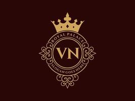 Letter VN Antique royal luxury victorian logo with ornamental frame. vector