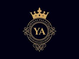 Letter YA Antique royal luxury victorian logo with ornamental frame. vector