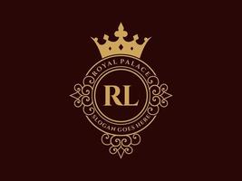 Letter RL Antique royal luxury victorian logo with ornamental frame. vector