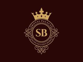 Letter SB Antique royal luxury victorian logo with ornamental frame. vector
