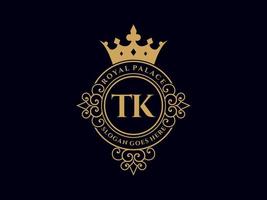 Letter TK Antique royal luxury victorian logo with ornamental frame. vector