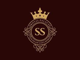 Letter SS Antique royal luxury victorian logo with ornamental frame. vector