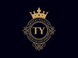 Letter TY Antique royal luxury victorian logo with ornamental frame. vector