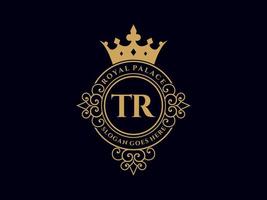 letra tr logotipo victoriano de lujo real antiguo con marco ornamental. vector