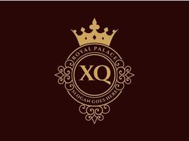 Letter XQ Antique royal luxury victorian logo with ornamental frame. vector