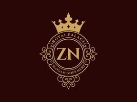 letra zn logotipo victoriano de lujo real antiguo con marco ornamental. vector