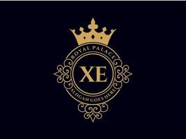 Letter XE Antique royal luxury victorian logo with ornamental frame. vector