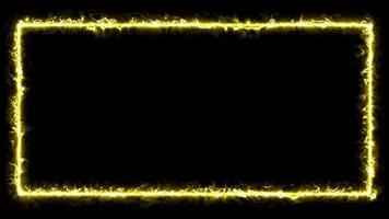 abstrakte gelbe Flamme Neonlinien-Schleifenrahmen glühend, animierter abstrakter leuchtender Neon-Rechteckrahmen nahtlose Schleife, Neon-Textfeld geschlungener Hintergrund video