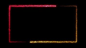 astratto fuoco fiamma rosso e giallo linea incandescente, animare astratto raggiante neon rosso linea telaio rettangolo telaio senza soluzione di continuità ciclo continuo, neon testo scatola loop sfondo video