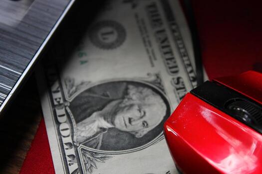 dollar bill with laptop computer and mouse photo