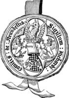 Seal of Richard Earl of Arundel Privy Seal to extort money vintage engraving. vector