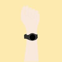 reloj negro en la mano, ilustración, vector sobre fondo blanco.