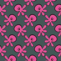 Cute pink squid,seamless pattern on dark grey background. vector