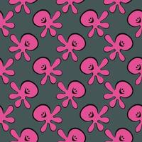 Cute pink squid,seamless pattern on dark grey background. vector