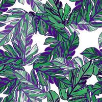 Creative tropical leaves seamless pattern in sketch style. Palm leaf endless floral background. vector