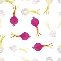 Hand drawn onion bulb seamless pattern. Onion in doodle style endless wallpaper. vector