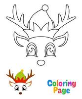 página para colorear con cara de reno para niños vector