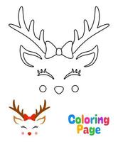 Coloring page with Reindeer Face for kids vector