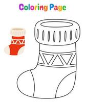 página para colorear con calcetín de navidad para niños vector
