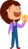 Girl eating banana, illustration, vector on white background